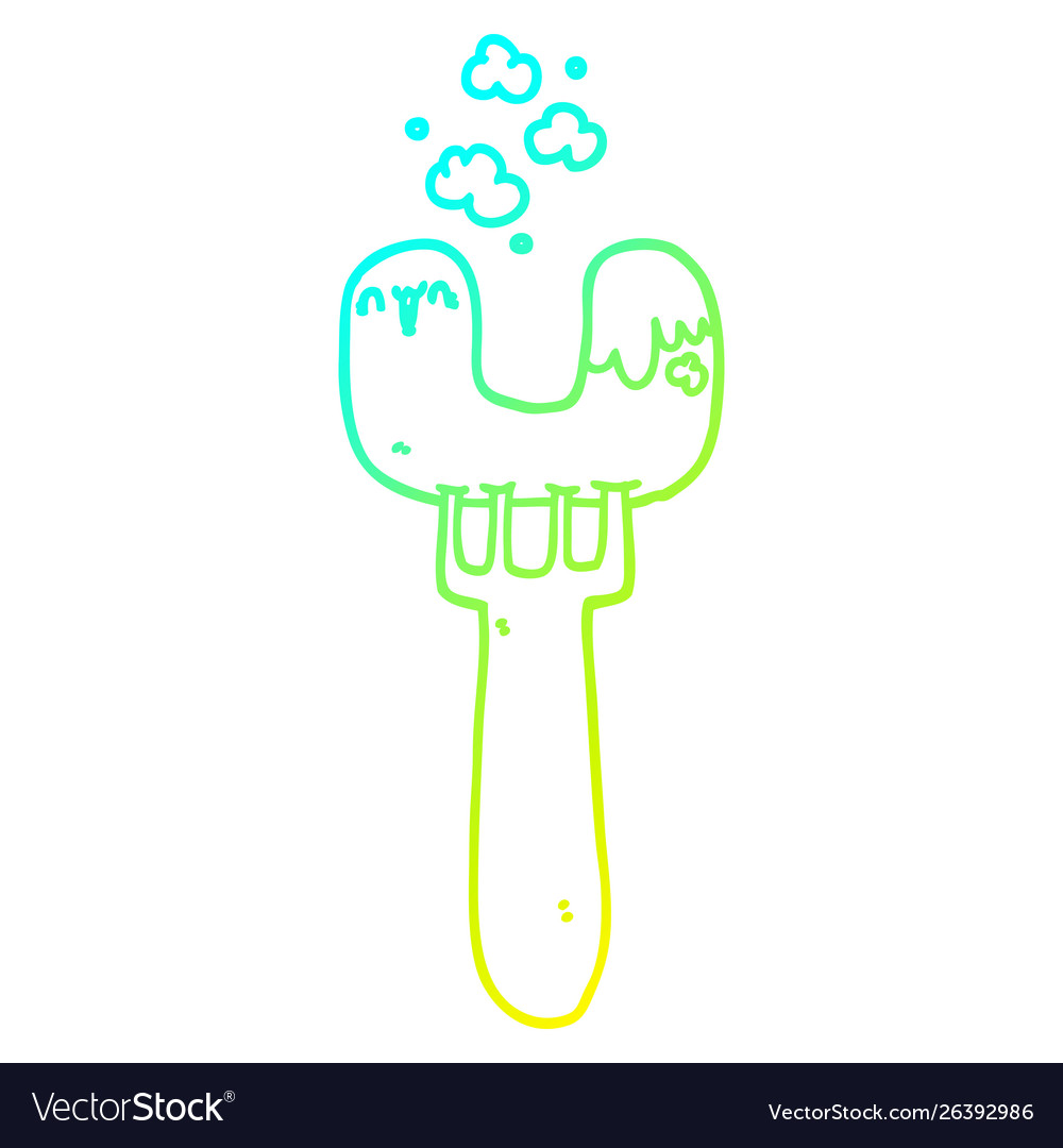 Cold gradient line drawing cartoon sausage on fork