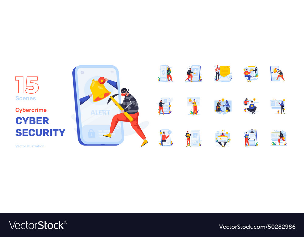 Cyber security scybercrime set Royalty Free Vector Image