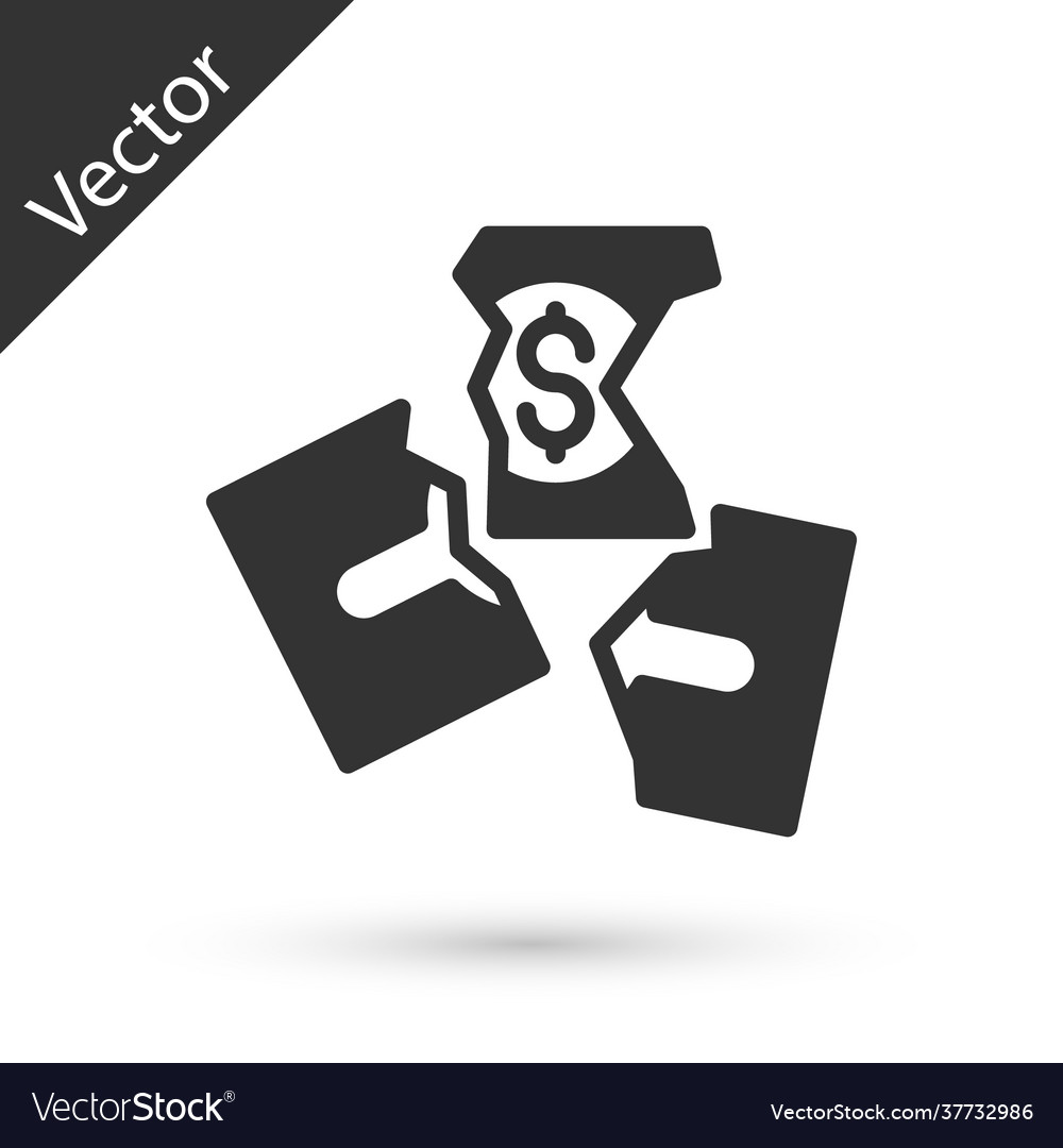 Grey tearing apart money banknote into three