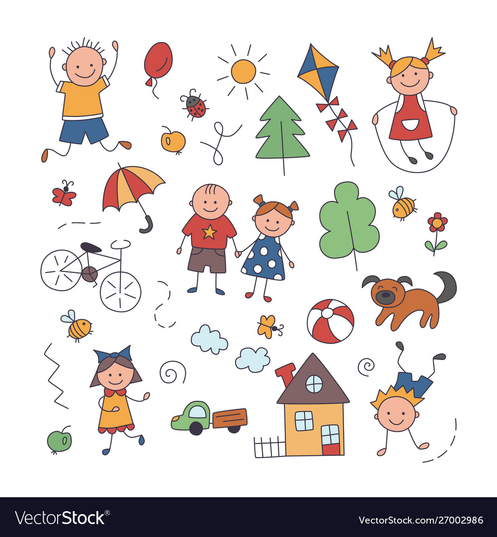 Happy kid on summer children drawing Royalty Free Vector