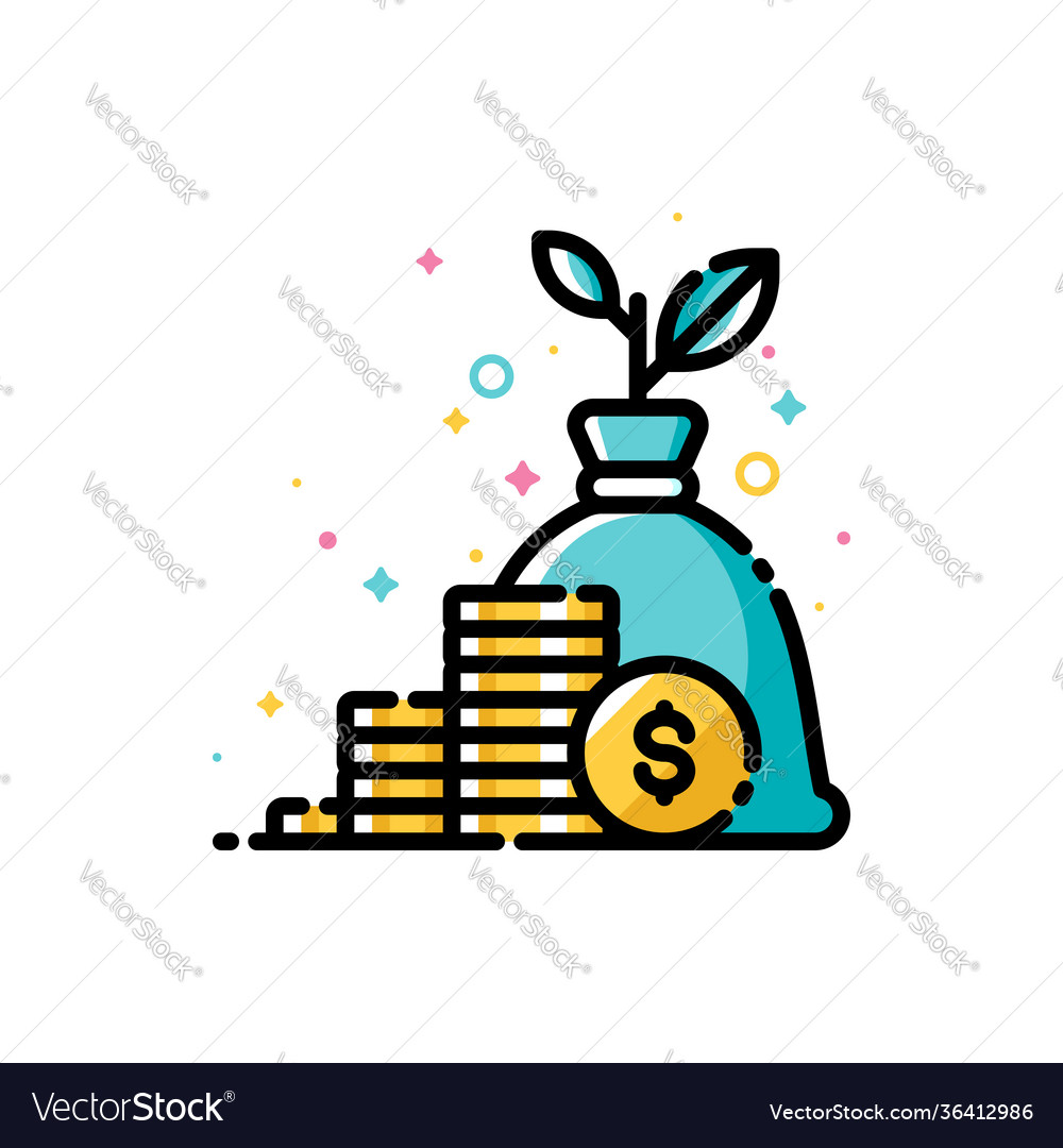 Plant growing out money bag income raising icon