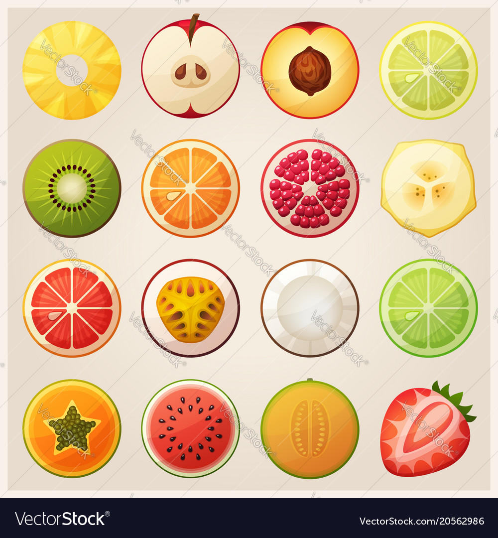 Set fruit halves icons Royalty Free Vector Image