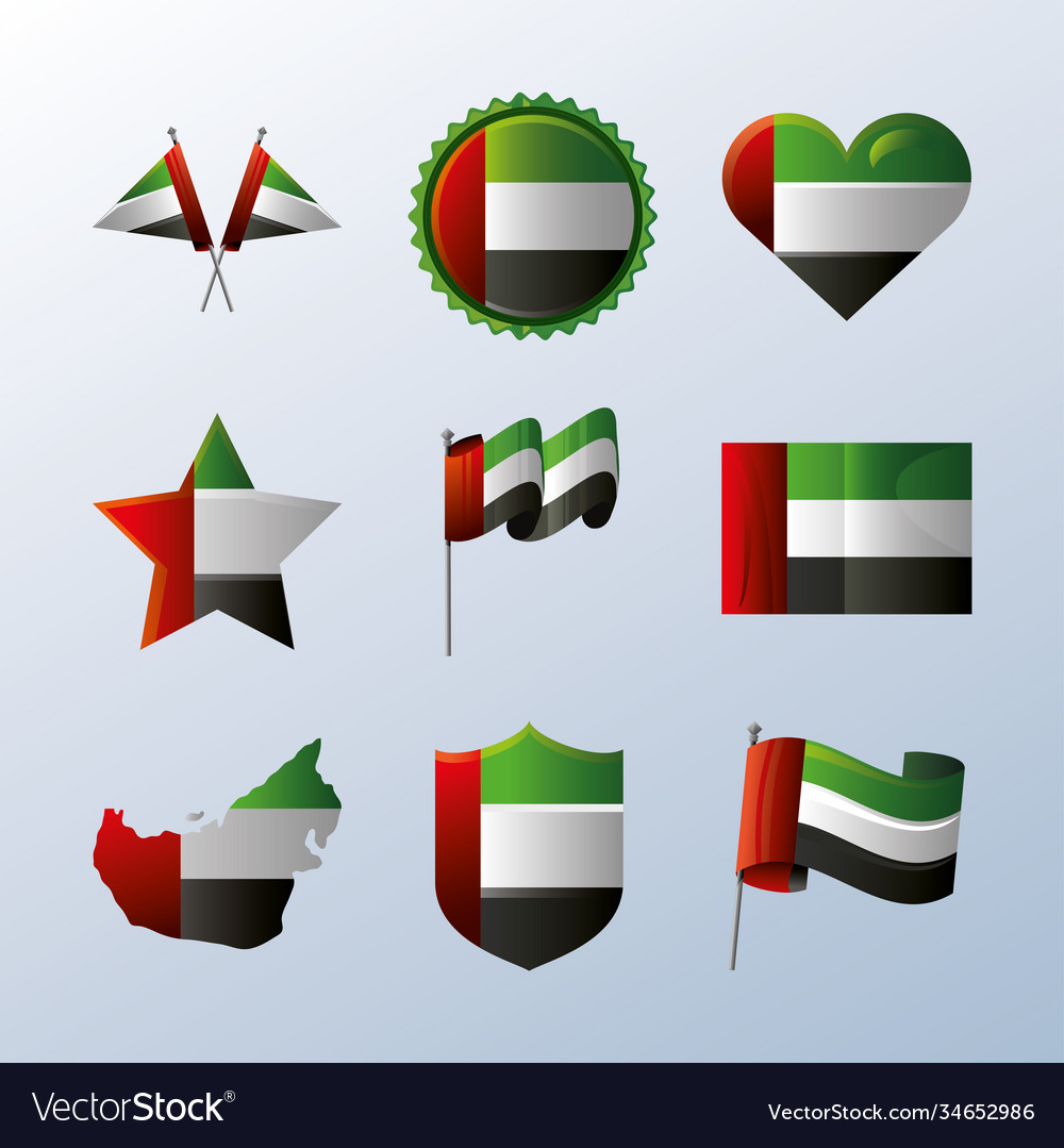 Uae national day set icons flag different shapes Vector Image