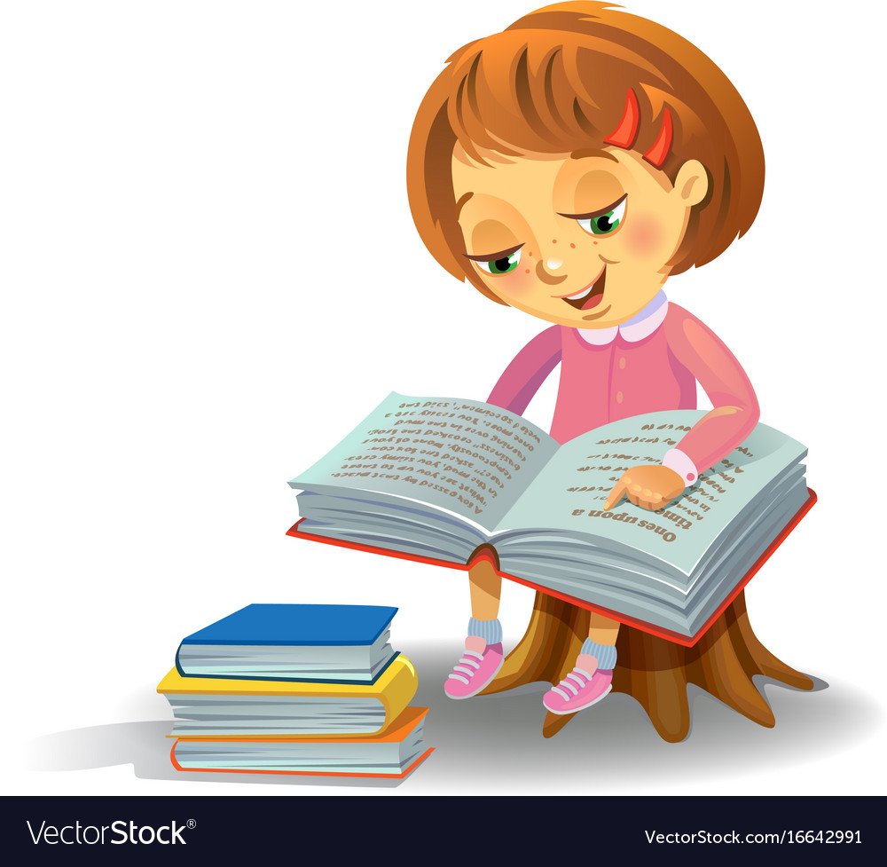 Cute girl reading book Royalty Free Vector Image