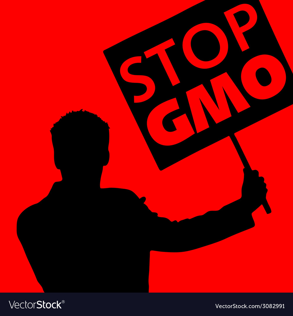 Man with the slogan stop gmo Royalty Free Vector Image