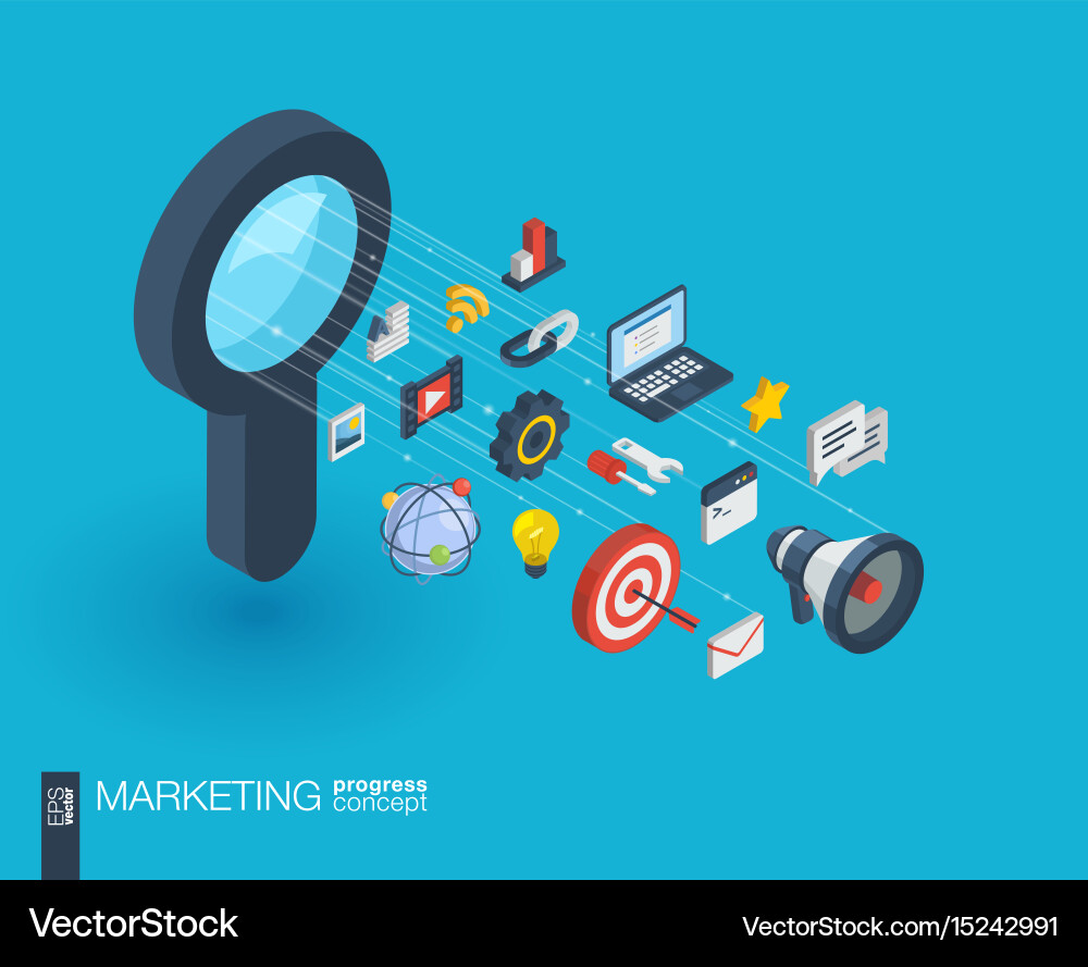 Marketing integrated 3d web icons growth Vector Image