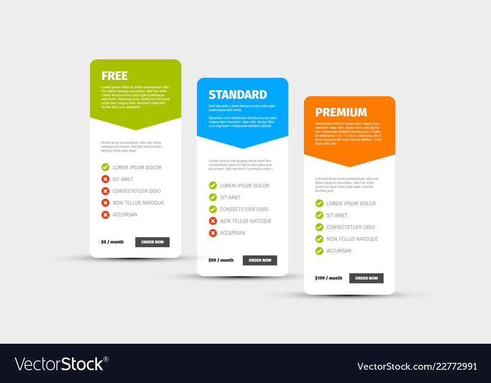 Product service price comparison table Royalty Free Vector
