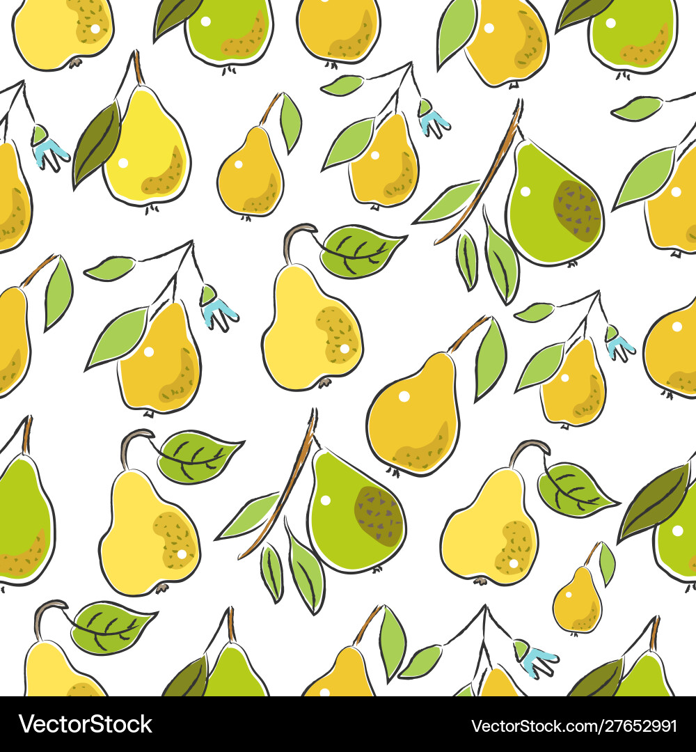 Seamless pattern with cute hand drawn pears Vector Image