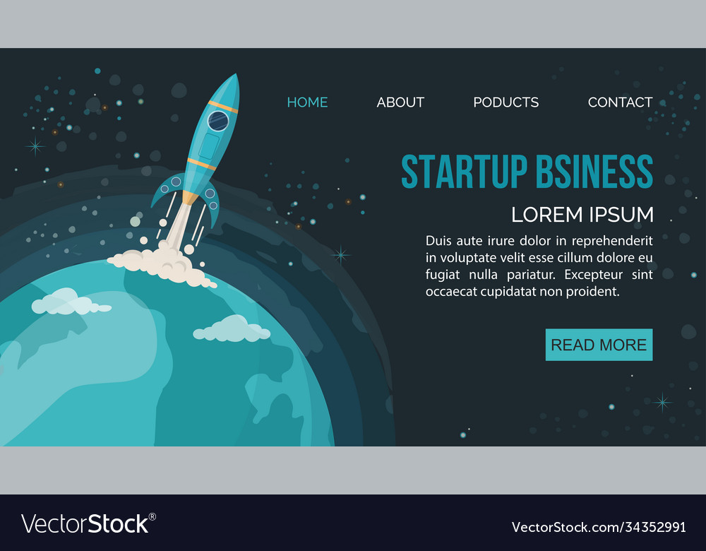 Space rocket flying in web page template