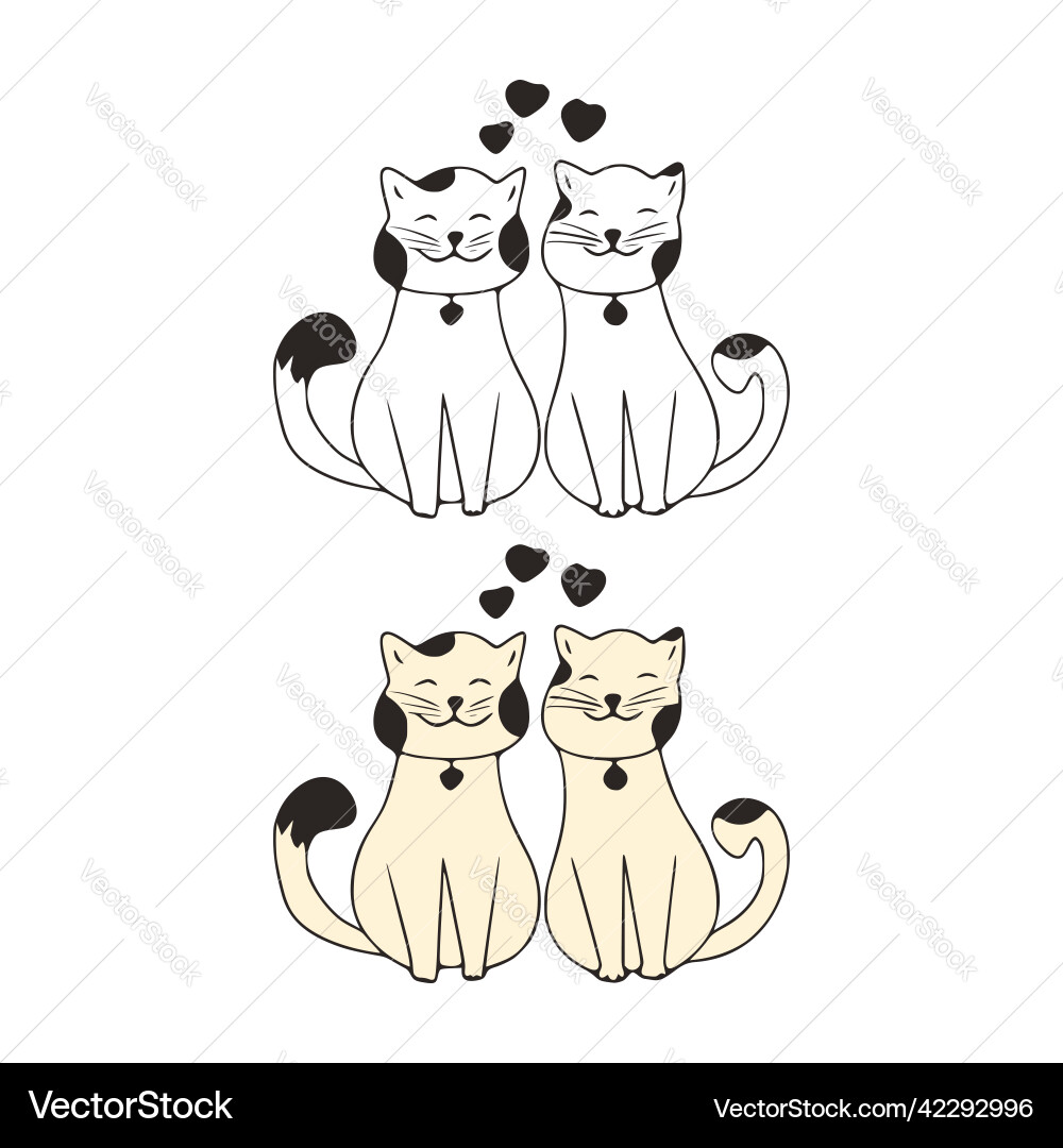 Funny Lovers Cats Doodle Icon Cute Pets Art Vector Image