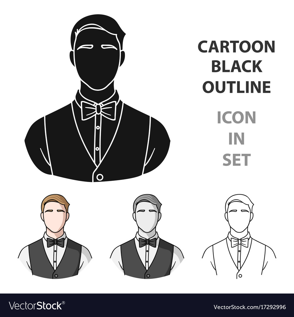 Restaurant waiter with a bow tie icon in cartoon