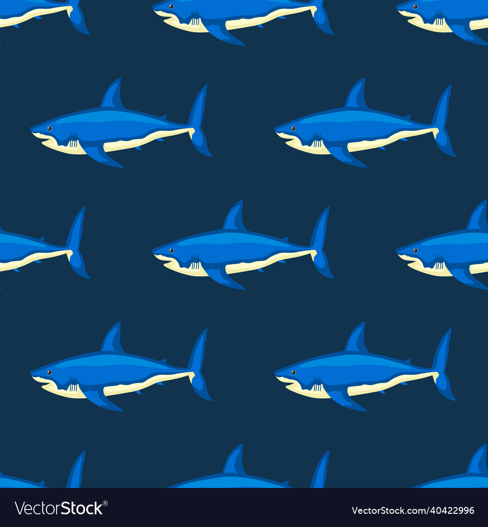 Seamless pattern shark on dark blue background