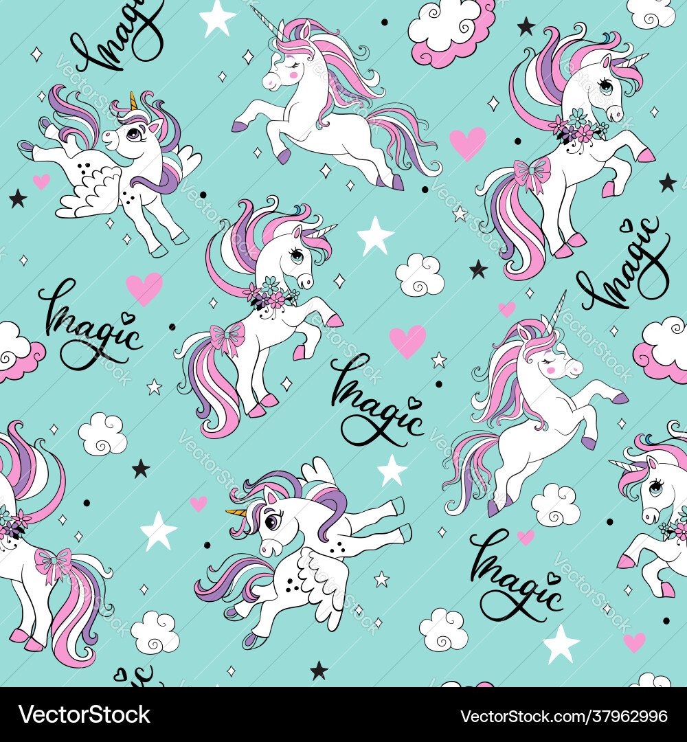 Seamless pattern with trendy magic unicorns Vector Image