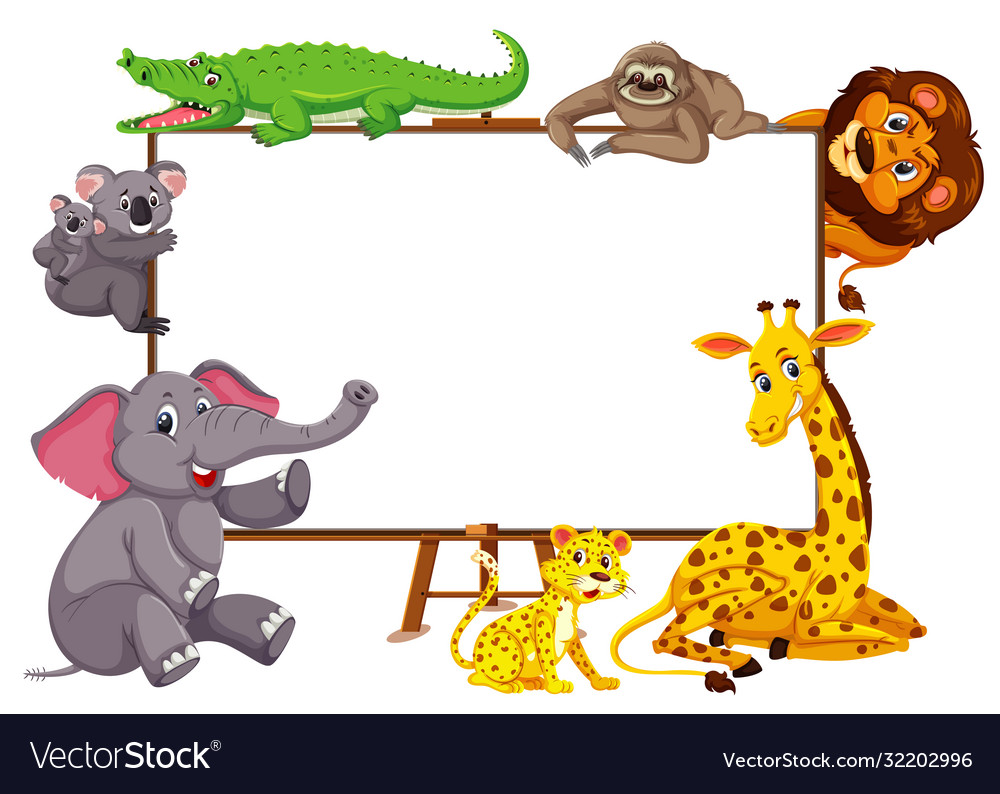 Wild animals cartoon character and blank banner Vector Image Wild animals cartoon character and blank banner Vector Image
