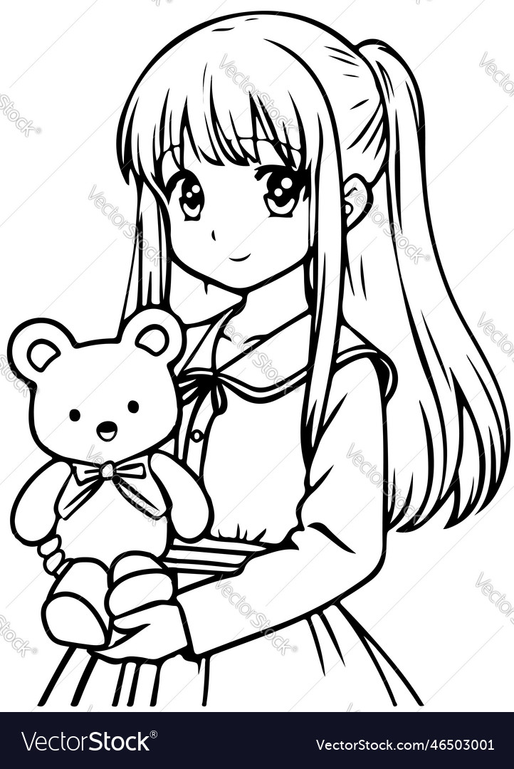 Premium Vector  Girl on big pencil, line art drawing for kids coloring page