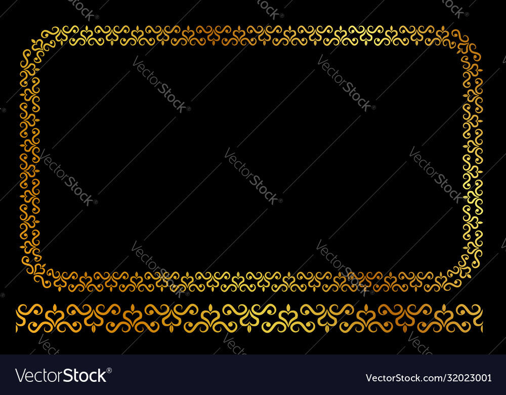 Golden rectangle floral frame at black background Vector Image
