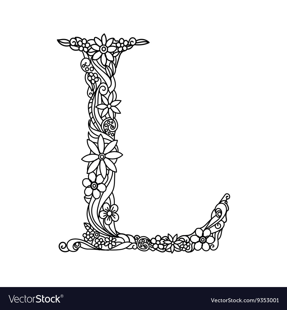 Letter l coloring book for adults Royalty Free Vector Image