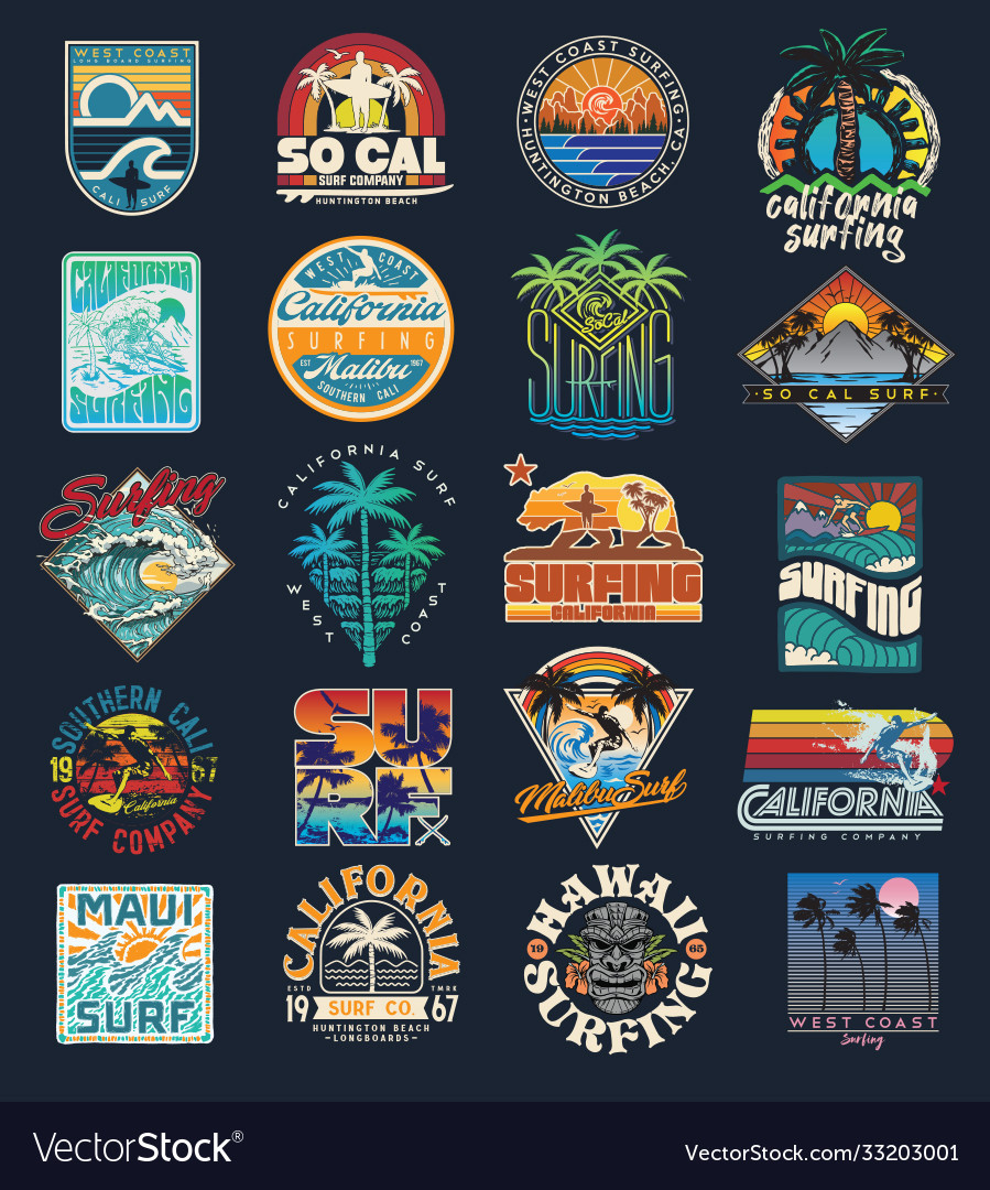 Surf patch emblem set Royalty Free Vector Image