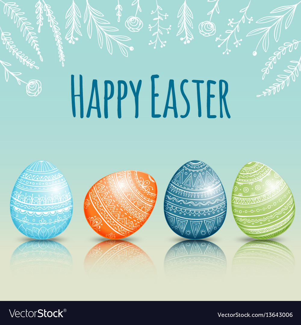 Beautiful easter card with colored easter eggs Vector Image