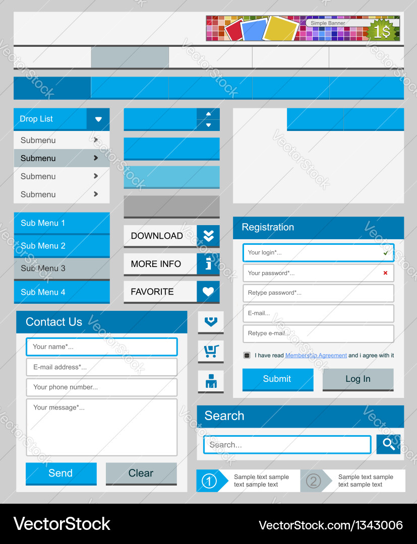 Clean Web Interface Clean web elements set Royalty Free Vector Image