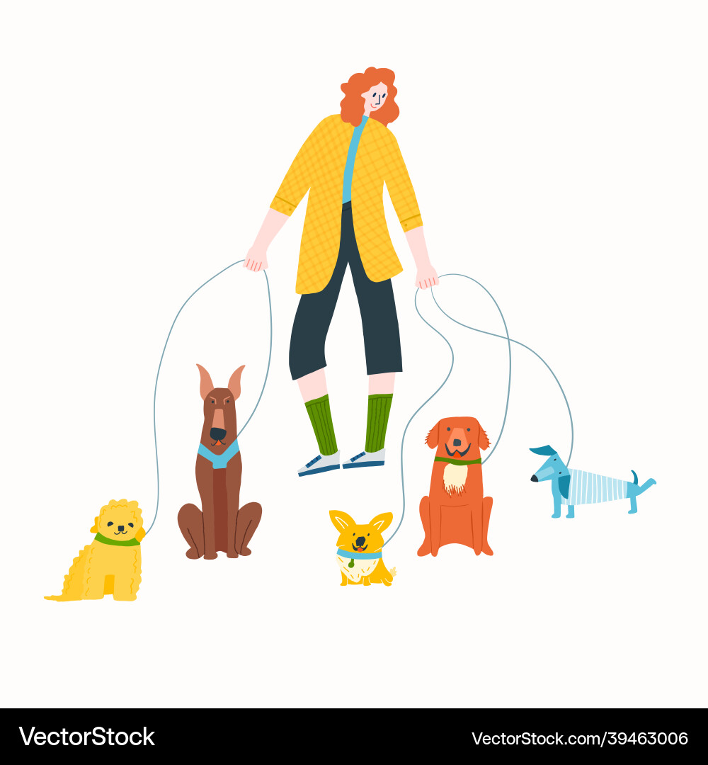 Dog walker volunteer services breeds Royalty Free Vector