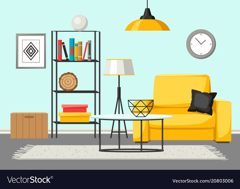 Interior living room furniture and home decor Vector Image