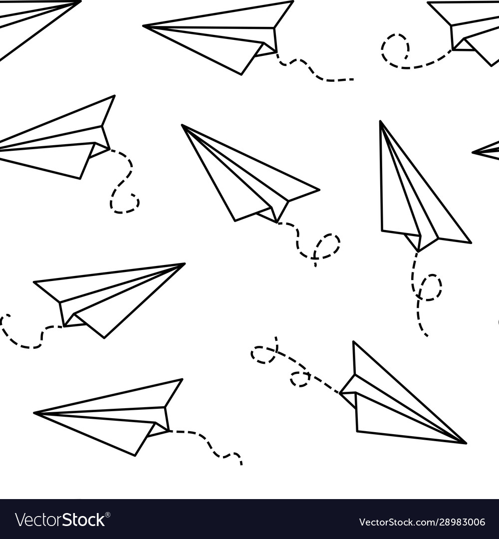 Seamless pattern with paper airplanes outline