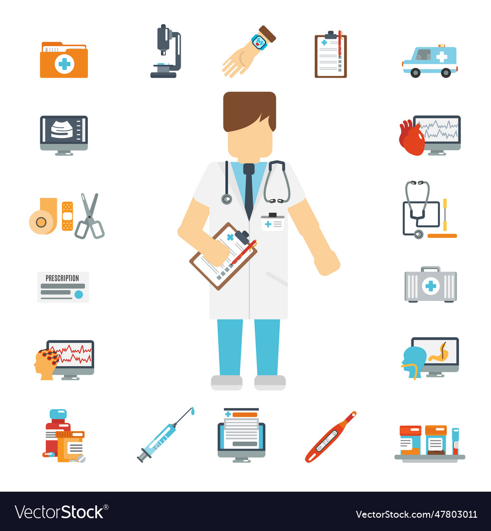 Doctor set flat doctor set flat Royalty Free Vector Image