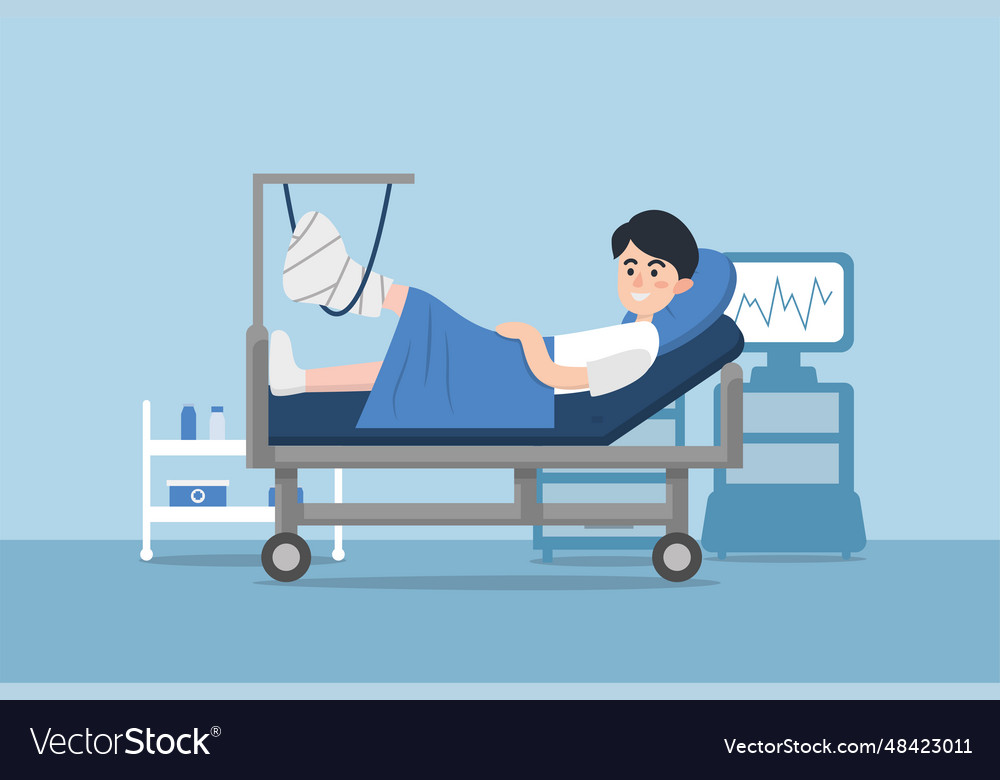 Patient with broken leg lying in hospital Vector Image