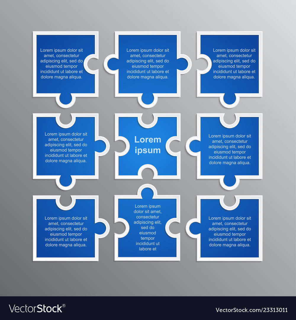 Puzzle infographics jigsaw nine steps Royalty Free Vector