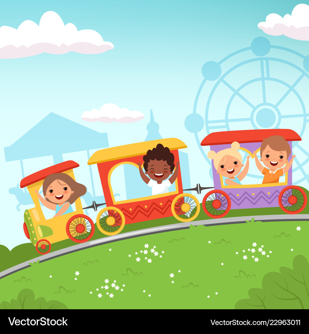 Roller coaster kids attraction children riding Vector Image