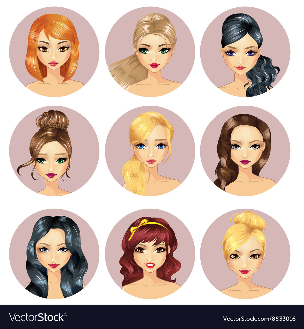 Girl Characters Round Avatars Royalty Free Vector Image