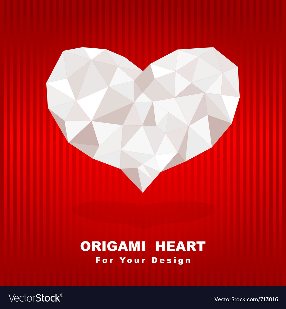 Origami heart on red background