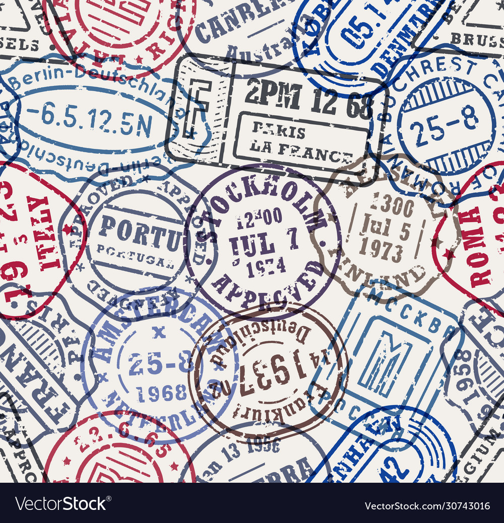 Postal stamps seamless pattern background vector image Postal stamps seamless pattern background