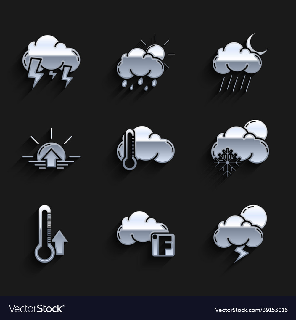 Set thermometer and cloud fahrenheit storm Vector Image