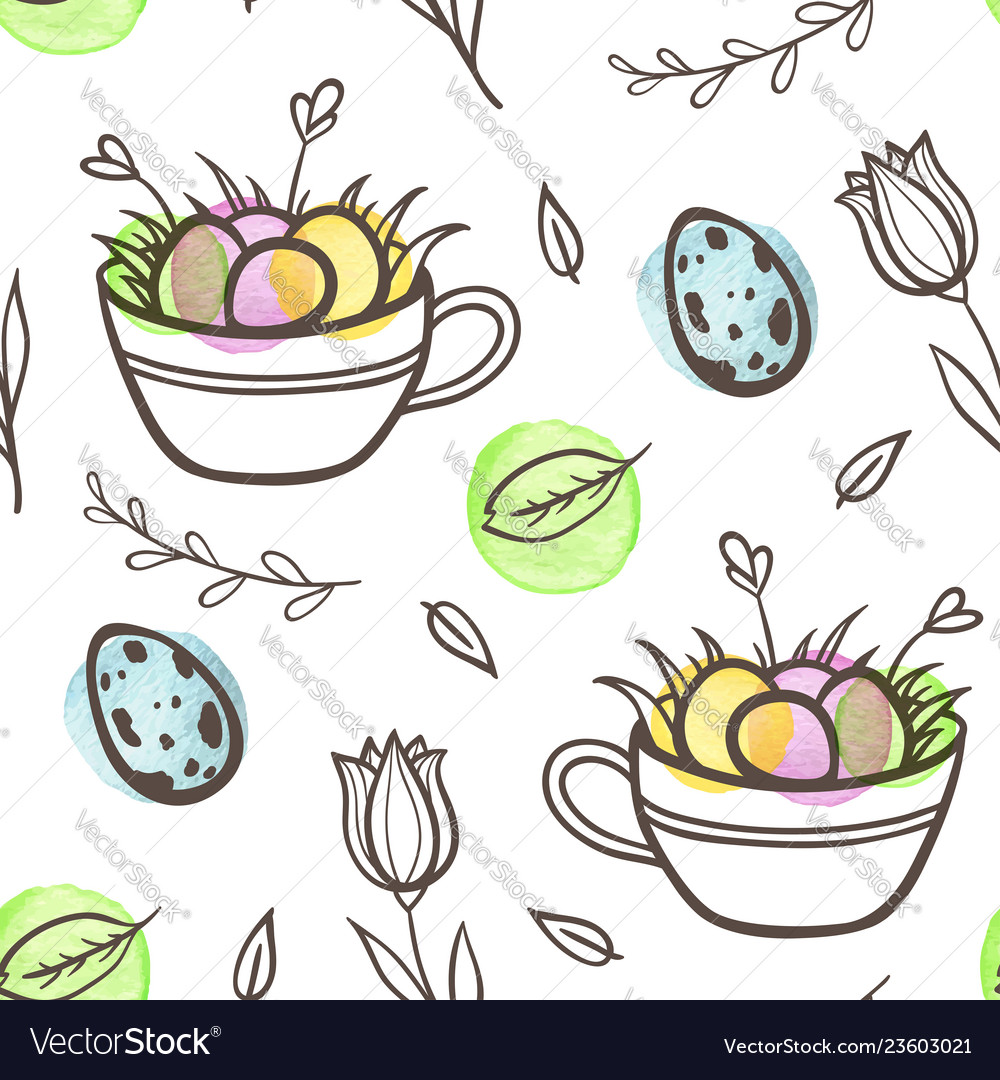 Easter seamless pattern with eggs and florals