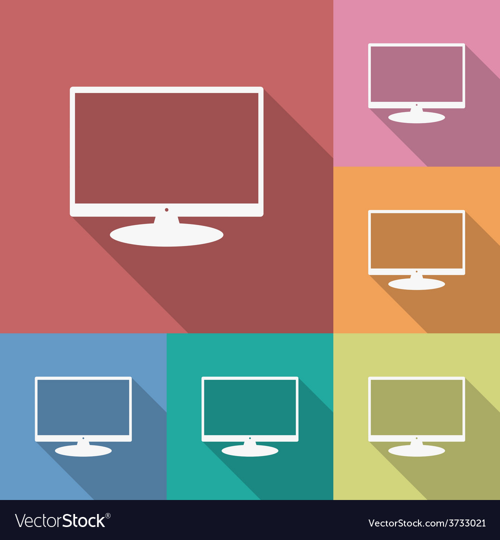 Icon of monitor flat style long shadow Royalty Free Vector