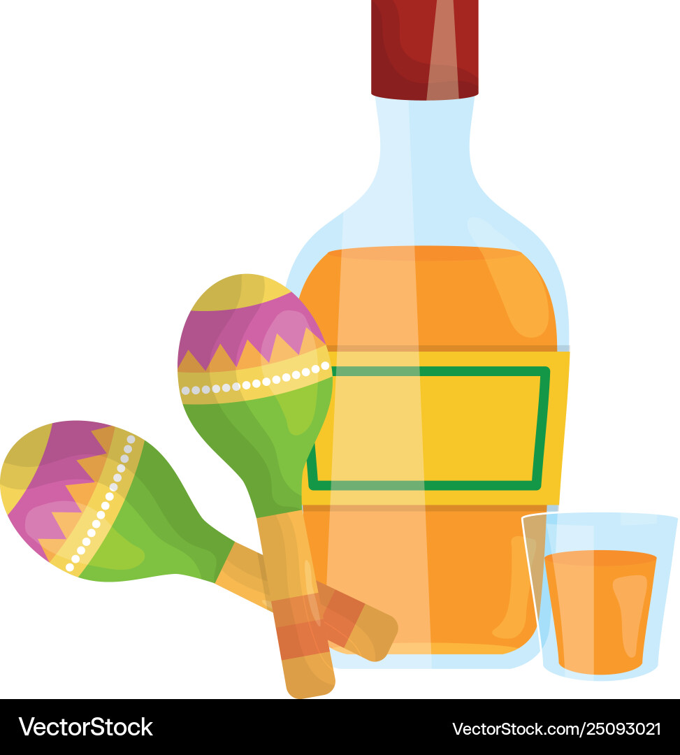 Maraca musical with tequila bottle Royalty Free Vector Image
