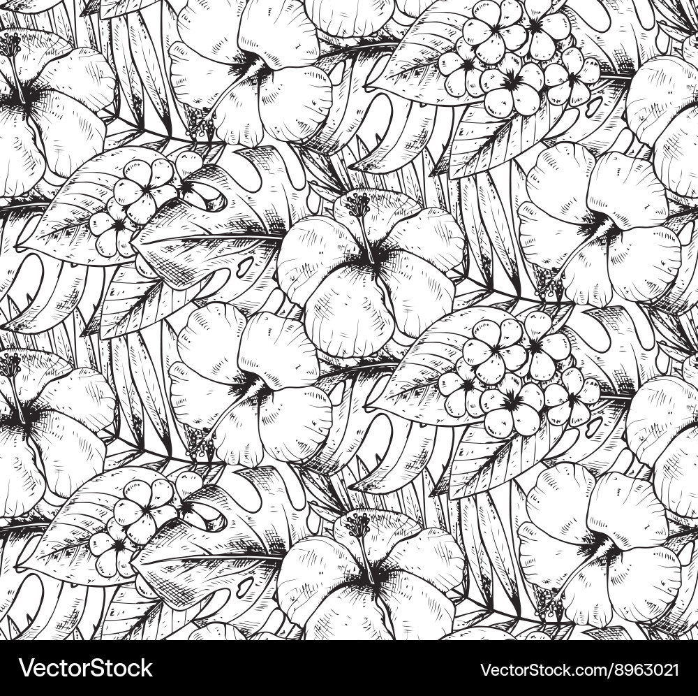 Seamless pattern with hand drawn tropical plants Vector Image