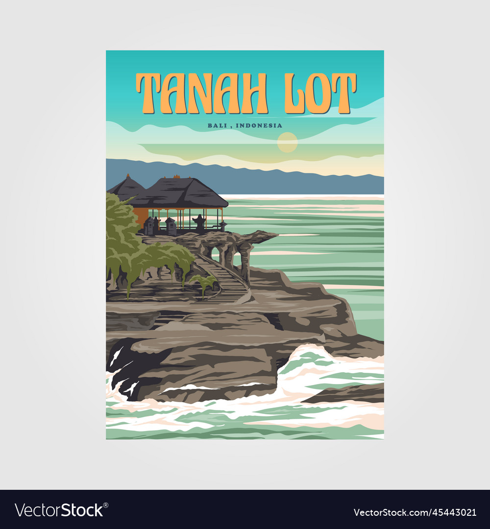 Tanah Lot Bali Travel Poster Vintage Design Vector Image