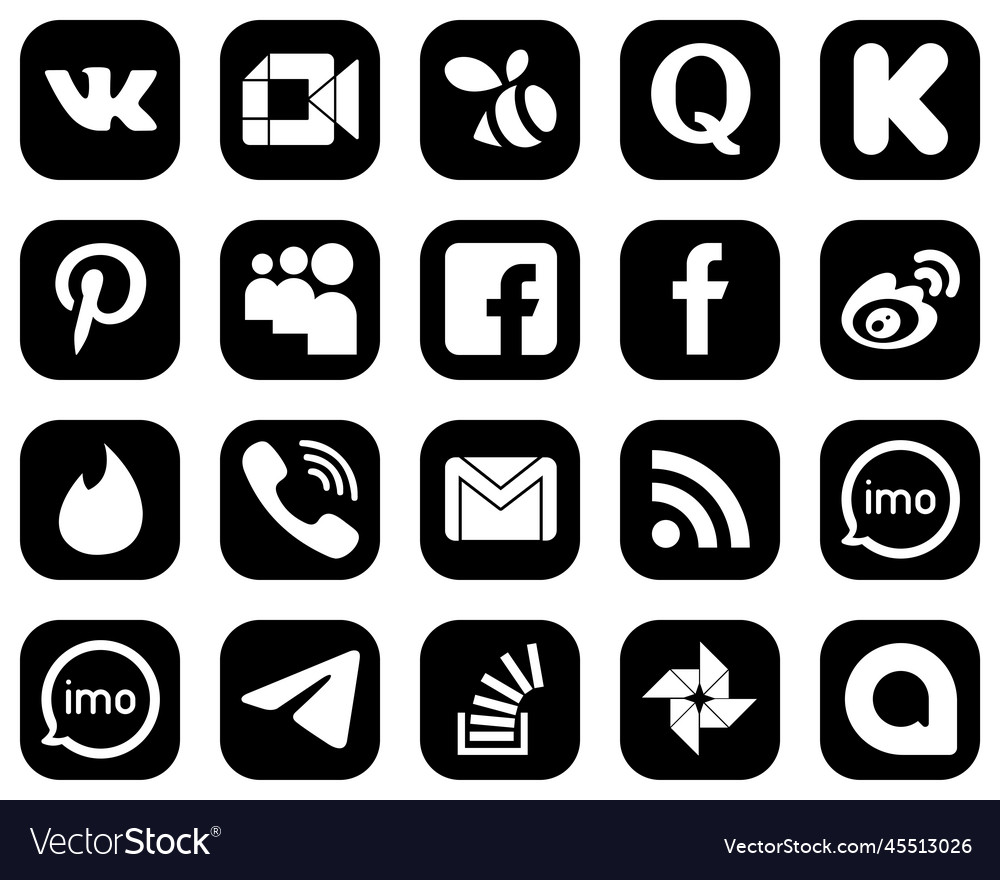 20 premium white social media icons on black Vector Image