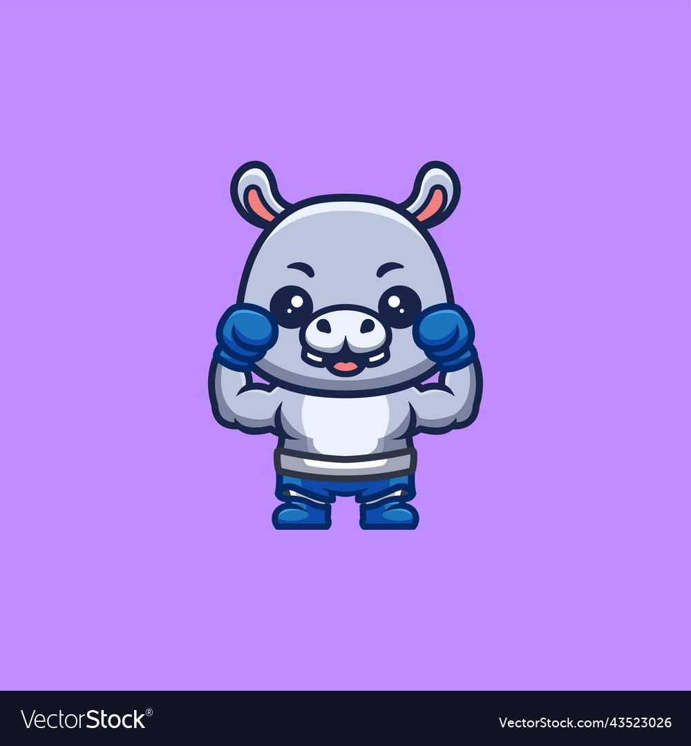 Hippo boxer cute creative kawaii cartoon mascot