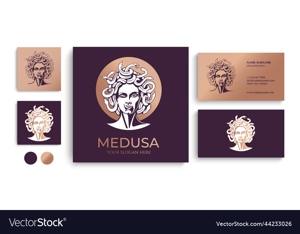 Medusa gorgon logo head of a woman with snakes