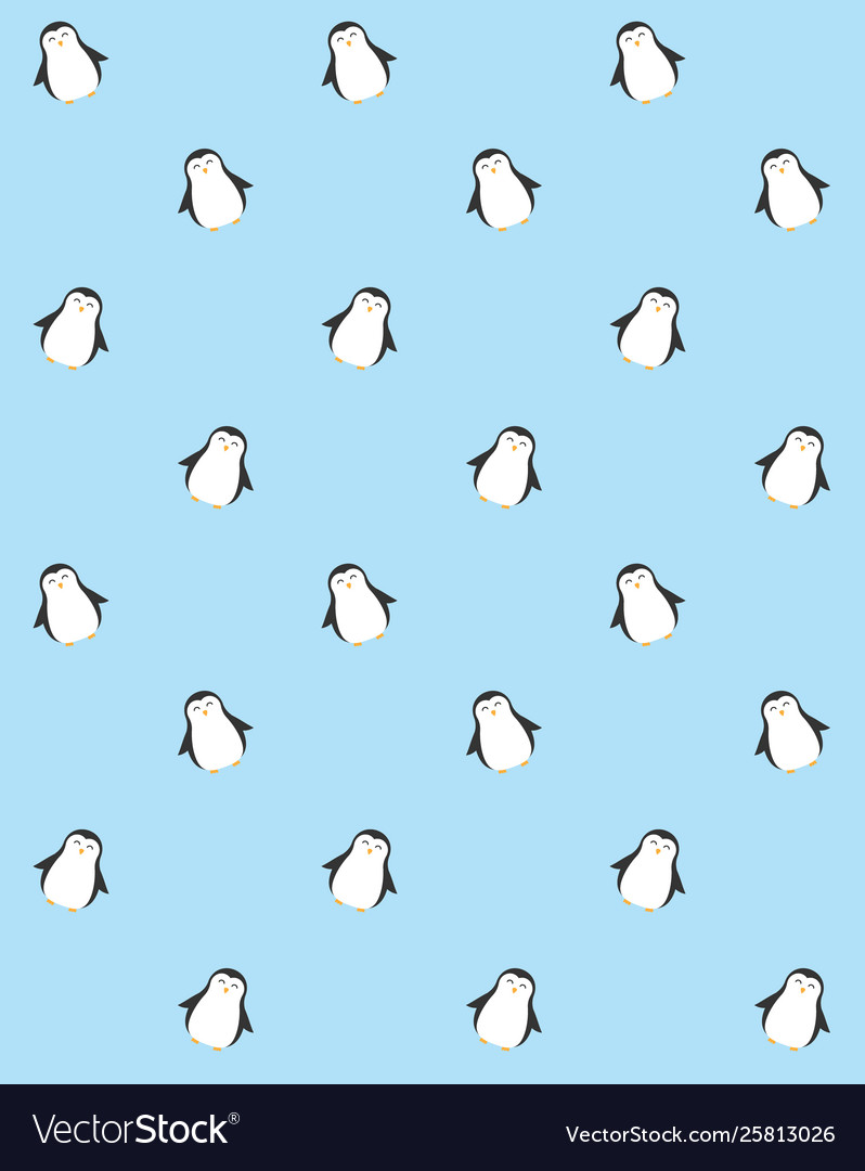 Seamless pattern flat penguin on blue