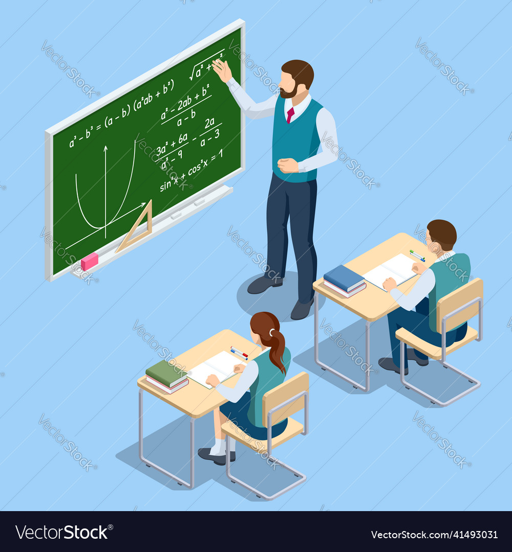 Isometric concept of math and geometry lesson Vector Image