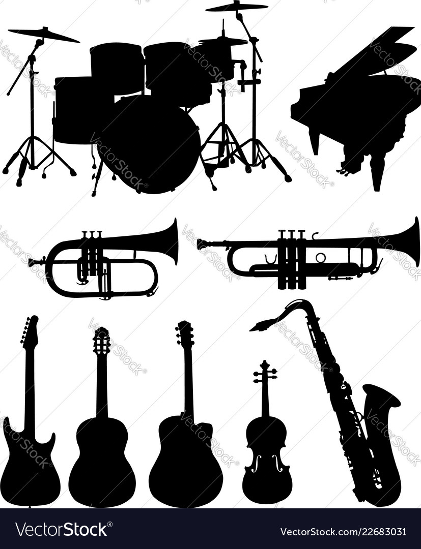Musical instruments silhouettes collection Vector Image
