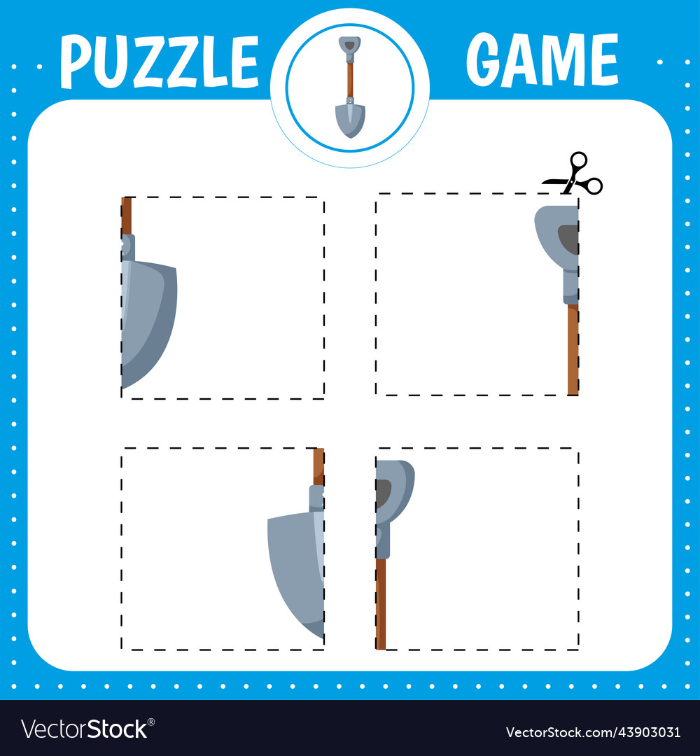 Puzzle game for kids cut and glue shovel cutting