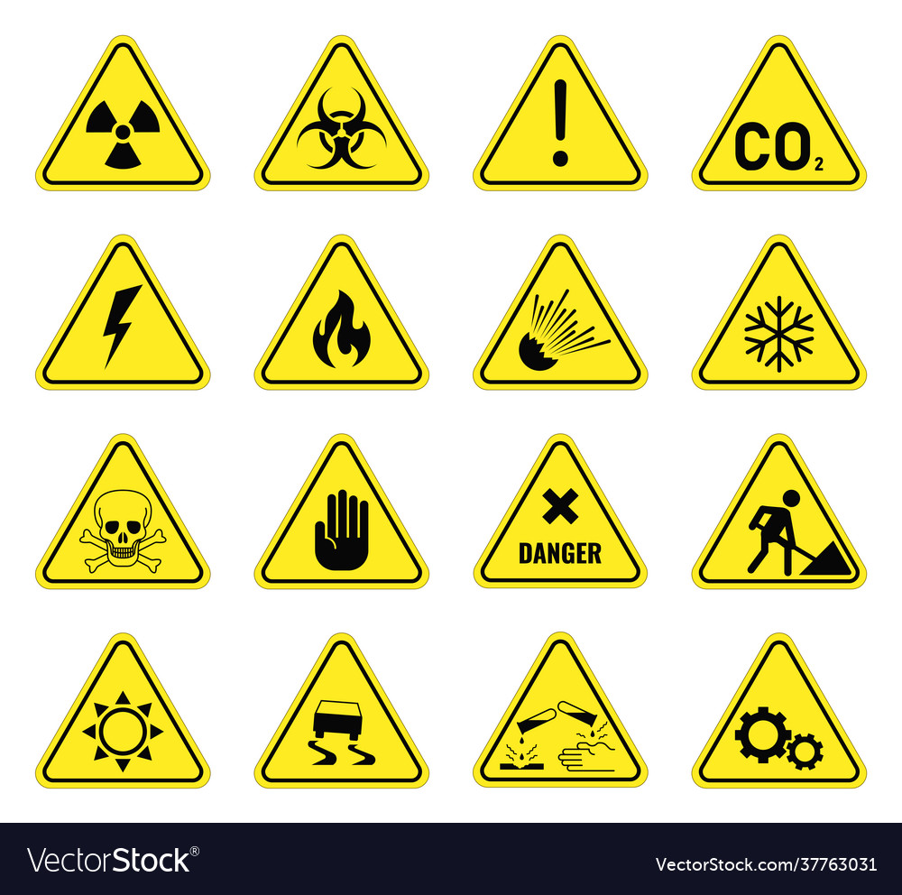 Set triangle yellow warning sign Royalty Free Vector Image