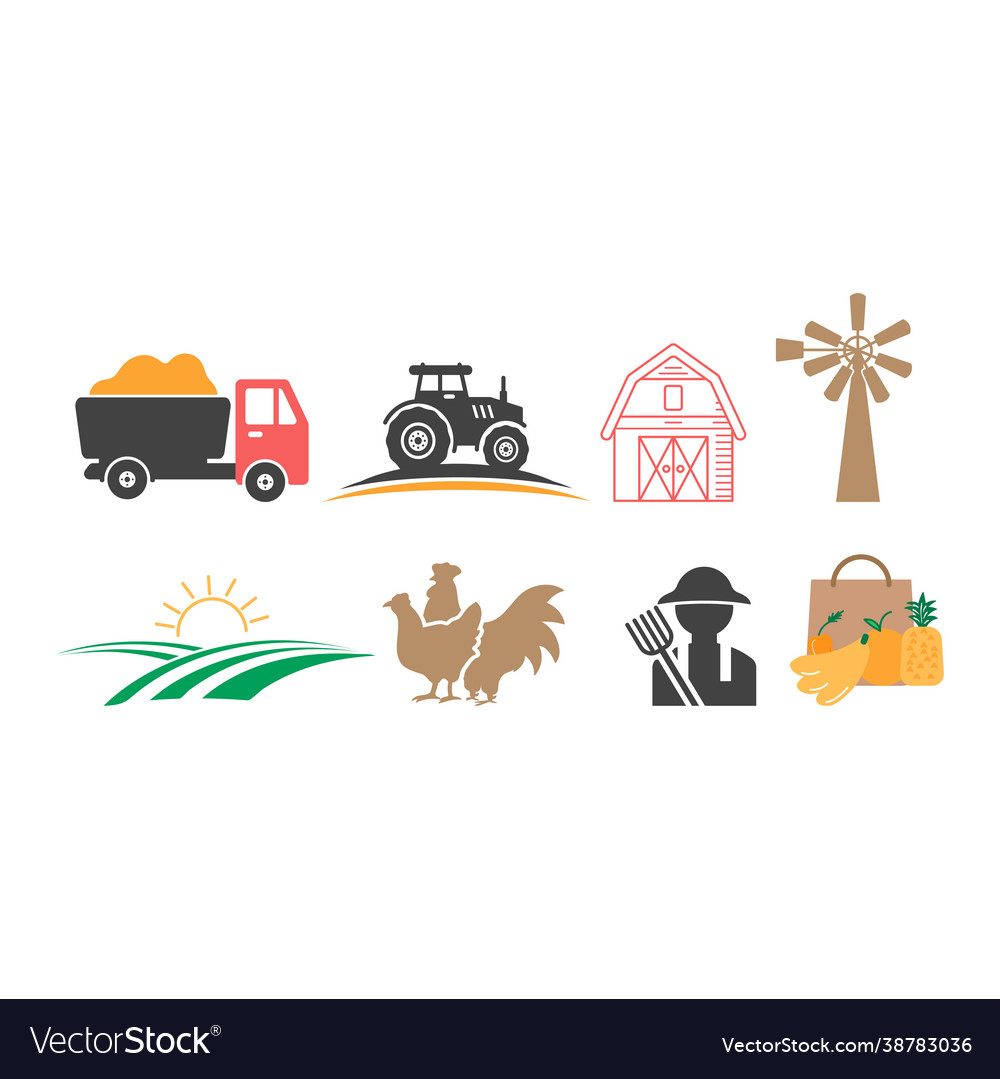 Farmhouse icon design set bundle template isolated