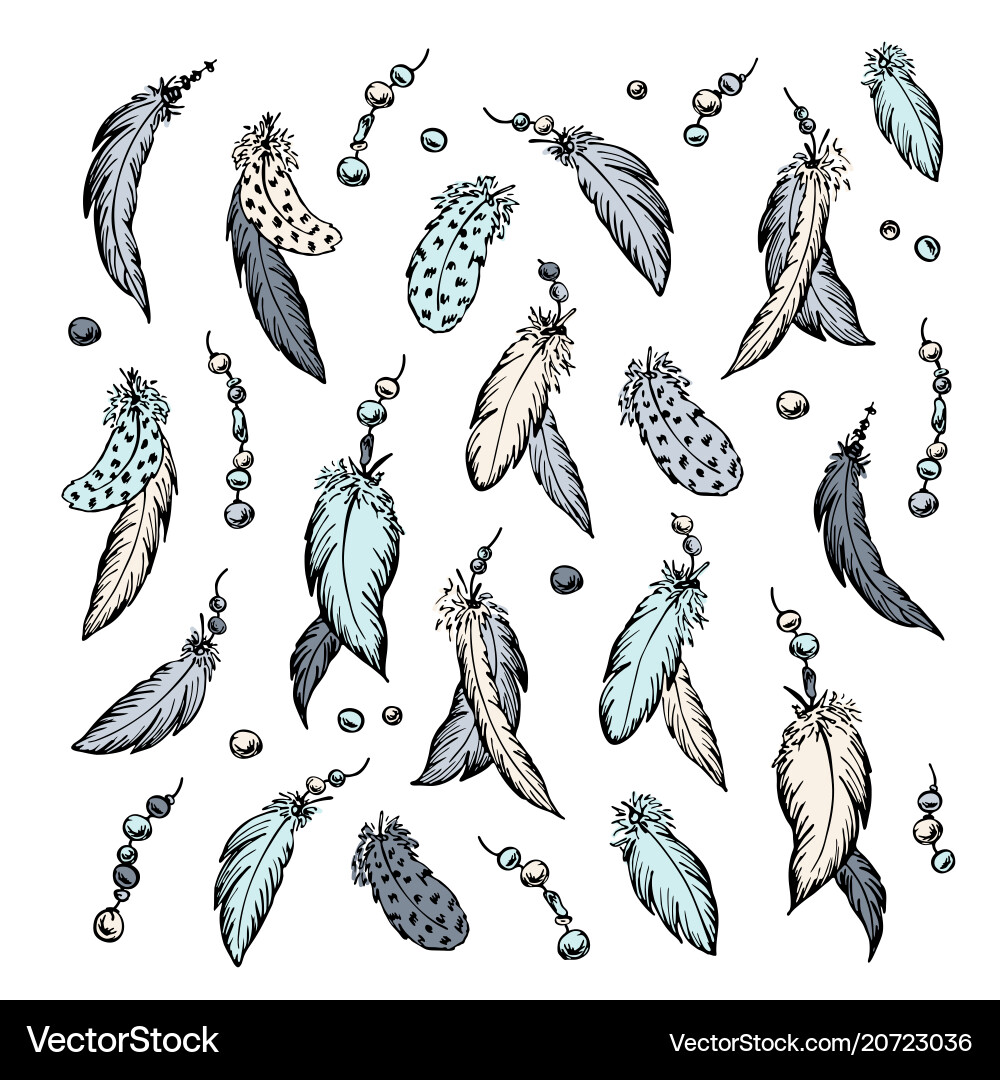 Feathers set hand drawn Royalty Free Vector Image